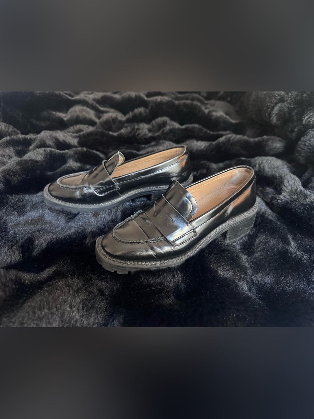 & Other Stories Black Patent Leather Penny Loafers 36